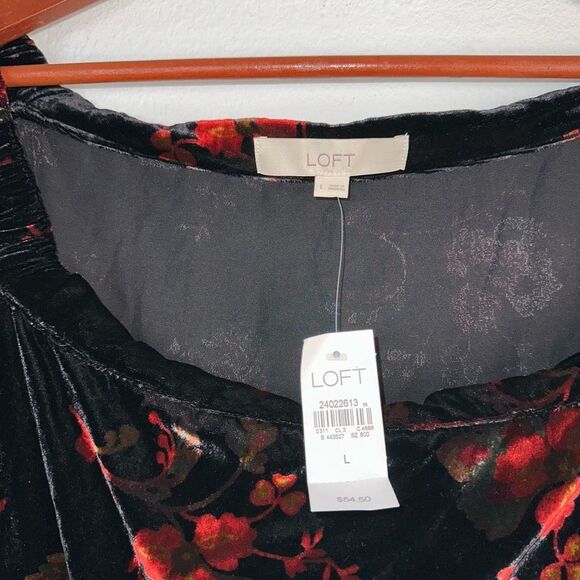 Loft Womens Black Floral Velvet Off the Shoulder Top Large NWT Fairy Grunge Chic - Picture 5 of 10
